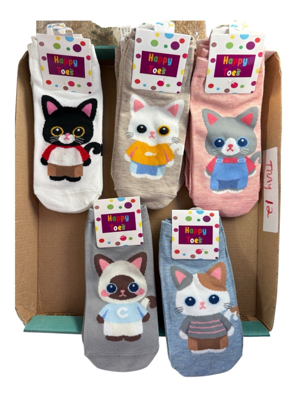Happy Toes Cute Cat Ankle Socks - Assorted Pastel Colors Fiits Women size 5-10
